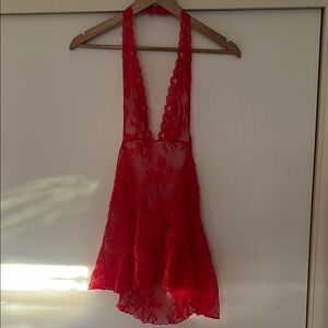 Elegant Red Lace Halter Lingerie